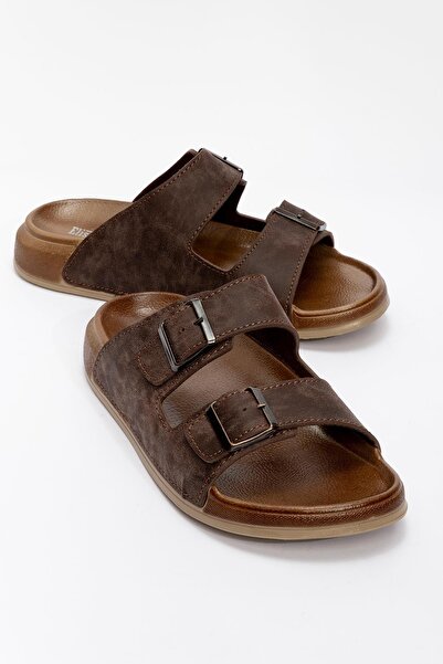 CCWAY AYAKKABI Men's 2 Buckle Belted Slippers Brown