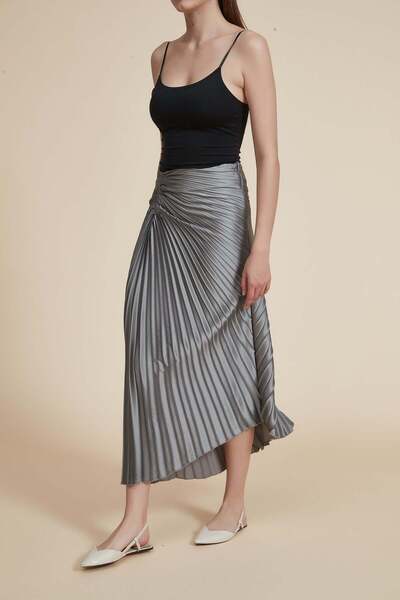 Yola Solid Ruffled Midi Skirt