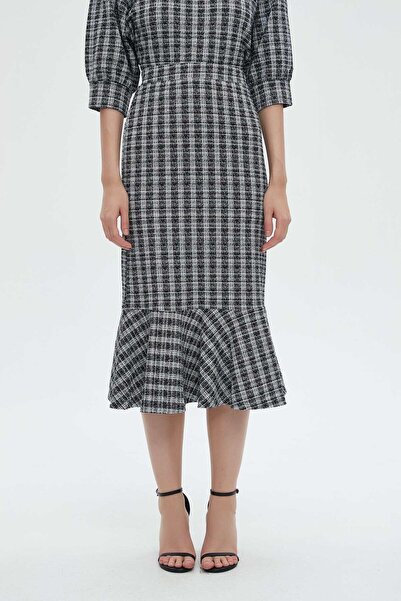 mica Checkered Ruffled Midi Skirt