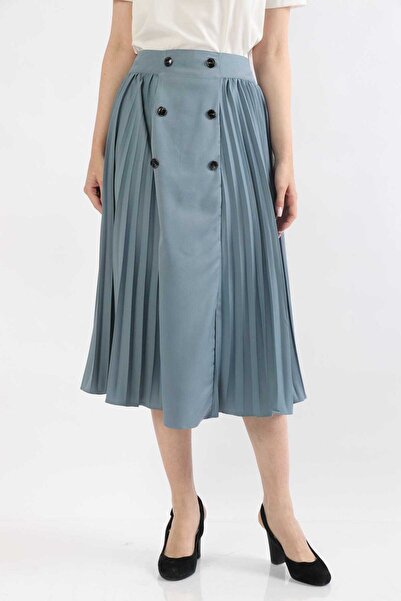 mica تنورة ميدي مطوية بأزرار جانبية