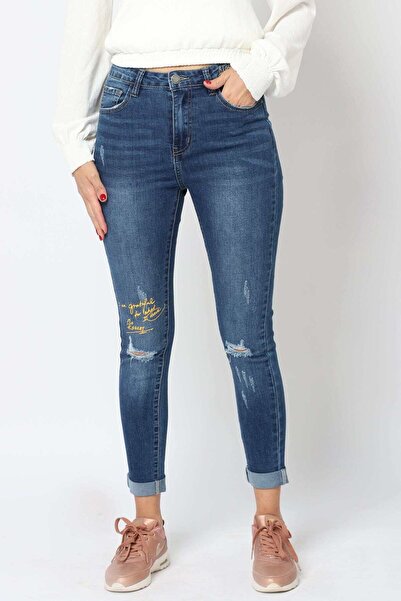 Nichii Ripped Long Jeans with Pockets