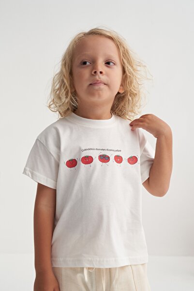 EBU Prive Унісекс дитяча в'язана футболка з коротким рукавом, принт «помідор»...