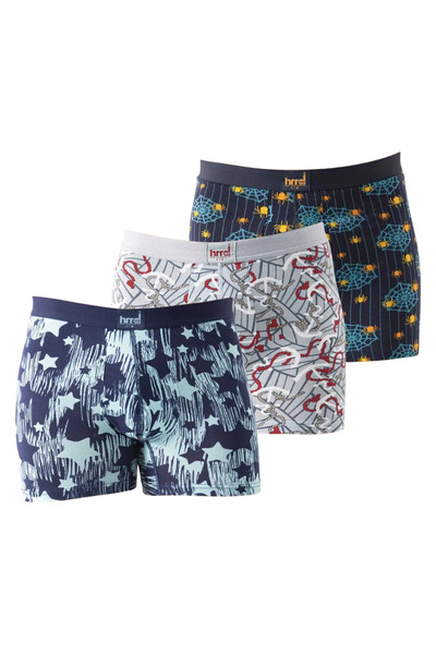 Hmd 3 Pieces Mixed Patterned Lycra Men's Boxer Cotton & Stretchy