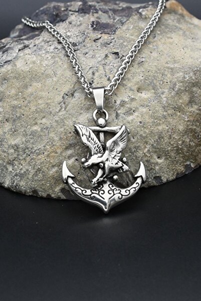 Prestige قلادة بتصميم الرمح والدفة والنسر مع سلسلة من الفولاذ المقاوم للصدأ 902289