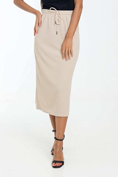 Nichii Solid High-Waist Midi Skirt