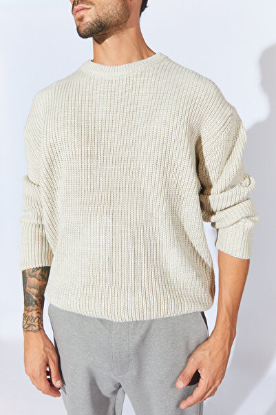 Manche Bisiklet Yaka Oversize Basic Kazak - Taş | MEW515256-01