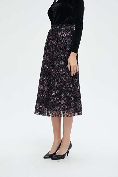 Nichii Floral Midi Skirt with Lace Details