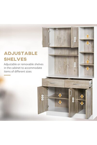 Modern home Kitchen Cupboard – Beige White Finish Sideboard Storage Cabinet Unit with Countertop