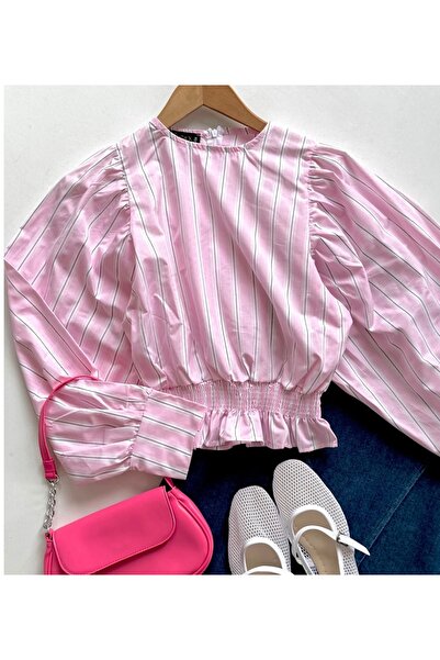 Yakışır gömlek Alme pembe balon kol gömlek