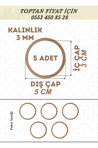 ÇUKUROVA ÜTÜ 5 cm Çapında 5 ADET KASNAK 3mm-kalınlık-Ham mdf düş Kapanı Makro...