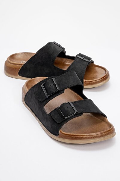 CCWAY AYAKKABI Men's 2 buckle belted slippers black