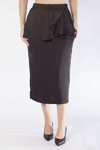 Nichii Solid Ruffled Midi Skirt