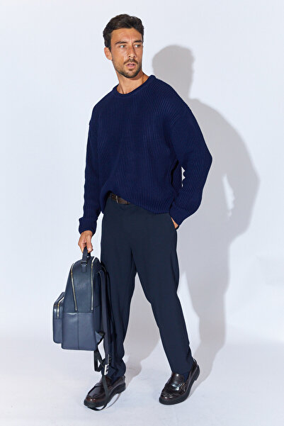 Manche Bisiklet Yaka Oversize Basic Kazak - Lacivert | MEW515256-01