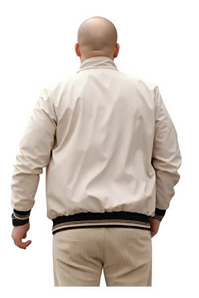 ixir Büyük Beden Nakış Armalı Mevsimlik Erkek Mont & Ceket Krem