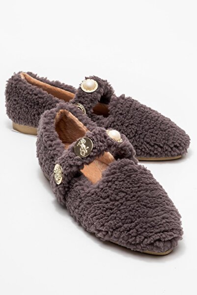 CCWAY AYAKKABI Women's Pearl Belted Home Slippers Gray