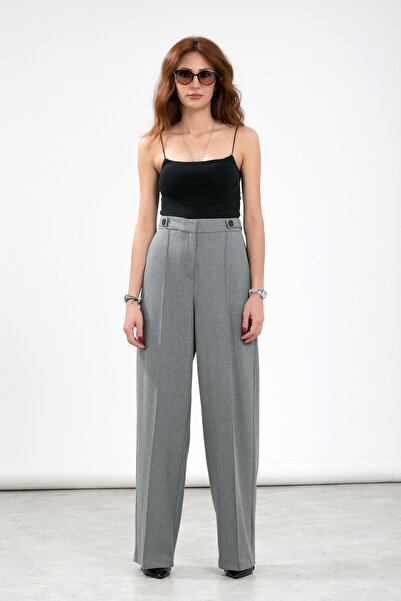 LA PANTE Comfortable Pants with Belt Epaulettes and Button Details, Ribbed Stitching on the Front