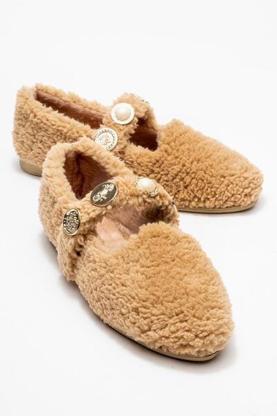 CCWAY AYAKKABI Women's Pearl Belted Home Slippers Vi̇zon