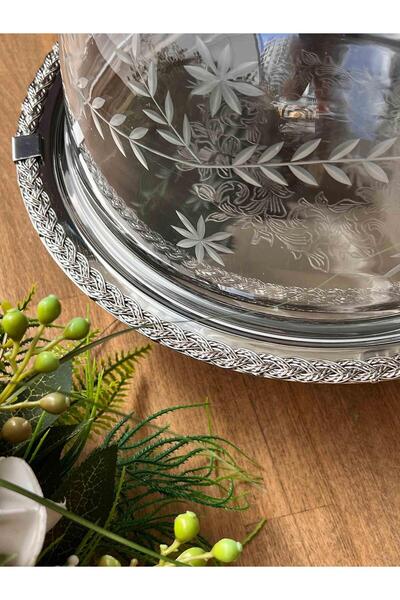 ROSSEV Rope Patterned Large Cake Stand with Glass Lid – 30X30X32 cm