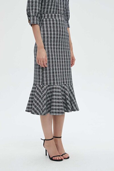 mica Checkered Ruffled Midi Skirt