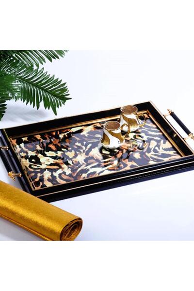 Kosova Sa-230 Luxury Rectangular Tray with Handle 50 X 31 cm Black