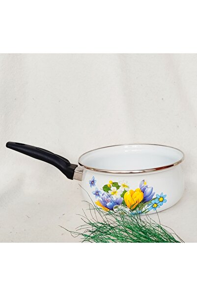 EBRULİEMAYE Lake Flower Enamel Saucepan Sauce Bowl 2 Liters 20 cm Diameter Casserole Dark Blue Handle