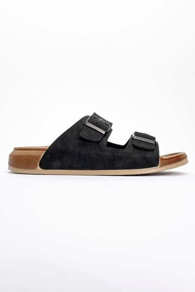 CCWAY AYAKKABI Men's 2 buckle belted slippers black