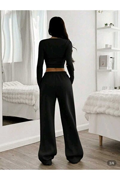 Genel Markalar KIŞLIK ​3'lü Siyah Gri Lacivert Bol Paça Kışlık Eşofman Altı Eşofman Altı Battal Beden Rahat Kumaş