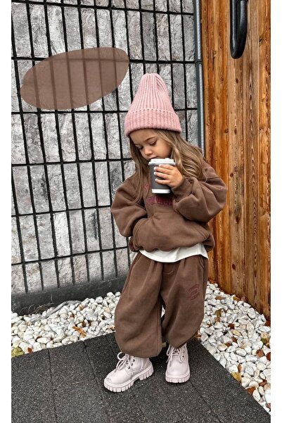 anonim Iz Children's Hooded Printed 3 Thread Fabric Top and Bottom Set