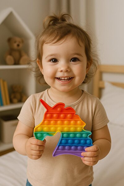 hak-iş oyuncak 4’lü Pop It Seti – At, Dinozor, Fare ve Roket Figürlü Gökkuşağ...