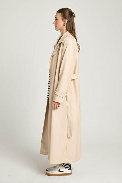 minaaise Women's Stone Oversize Unlined Full Length Leather Trench 30022