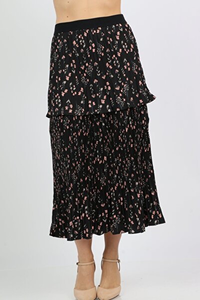 Nichii تنورة ميدي مزينة بالكشكشة والزهور