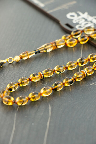 Tesbih Otağı Diamond Silver Tassel Barley Cut Fire Amber Prayer Beads – with Special Wooden Box