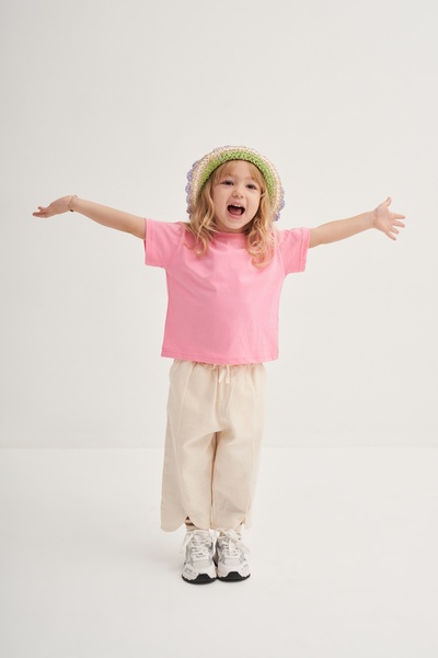 EBU Prive Унісекс дитяча в'язана футболка з короткими рукавами, рожева