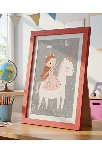 fuart.co Unicorn ve Kız Dijital Baskı Posteri (Çerçevesiz) Çocuk Odası için