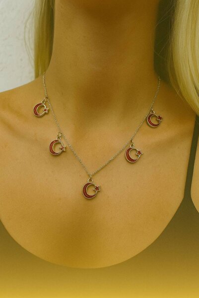 Yuchicly قلادة نسائية مكونة من 5 قطع مع شكل نجمة القمر الأحمر المطرزة - مع سل...