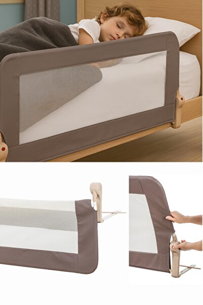 Wellgro Premium 120X65 cm Bed Barrier with Leather Cover, Folding Bed Guardrail, Coffee