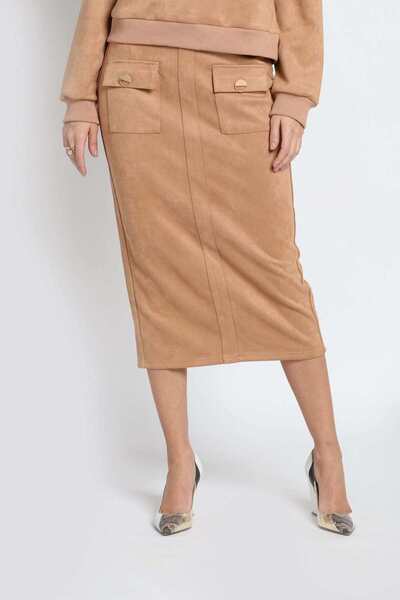 Nichii تنورة ميدي مضلعة عالية الخصر