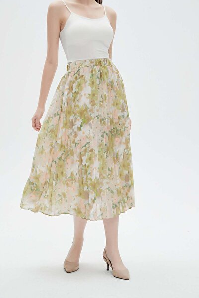 mica Embroidered Pleated Midi Skirt