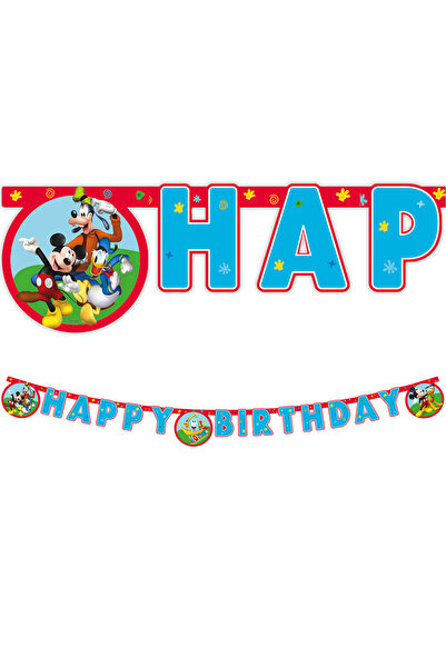 era balon Disney Lisanslı Mickey Mouse Happy Birthday Yazısı Banner Parti Süs...