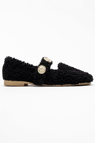 CCWAY AYAKKABI Women's Pearl Belted Home Slippers Black