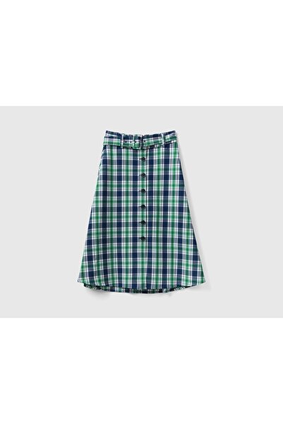United Colors of Benetton Checkered Midi Skirt with Belt