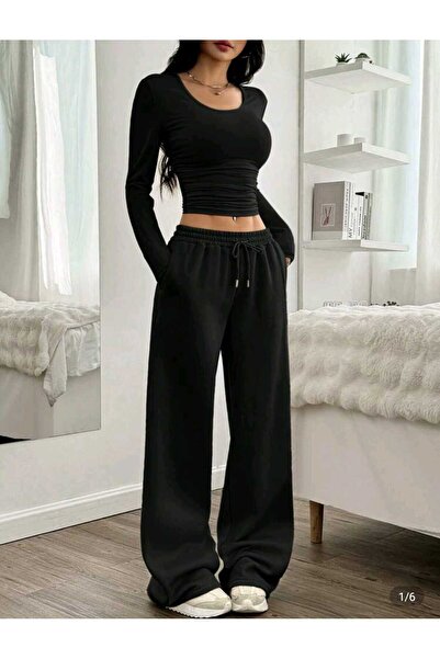 Genel Markalar KIŞLIK ​3'lü Siyah Gri Lacivert Bol Paça Kışlık Eşofman Altı Eşofman Altı Battal Beden Rahat Kumaş