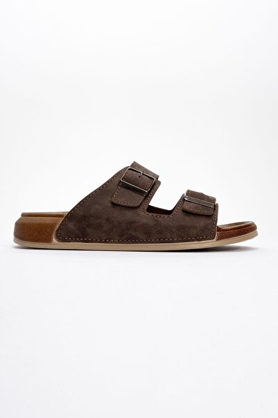 CCWAY AYAKKABI Men's 2 Buckle Belted Slippers Brown