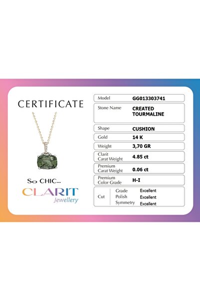 So CHIC... Tourmaline Taşlı Clarit Serisi 41 Cm 14 Ayar Sarı Altın Kolye
