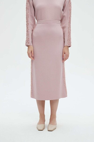 mica Solid Midi Skirt with Side Embroidery