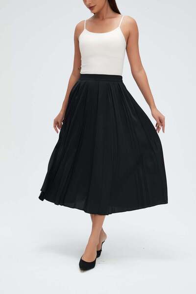 mica Solid Pleated Midi Skirt