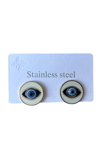TAKIŞTIR Gold Color Eye Figured Steel Earrings (Pair)