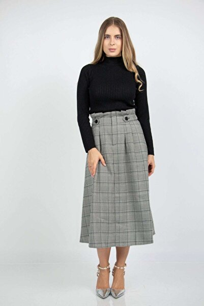 Nichii Midi Checkered Flared Skirt