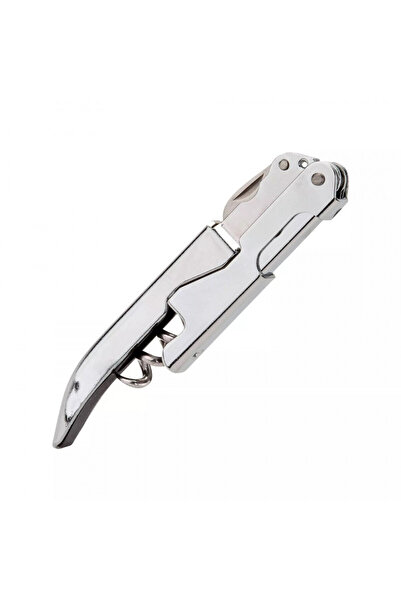 FACKELMANN Corkscrew with knife Doublepull 49459, Waiter's, 12 cm, Stainless steel, Silver