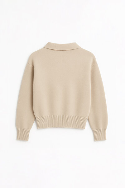 Eazy Co EazyStudio+ Pulover de tricotat cu guler polo de bază, bej, pentru femei